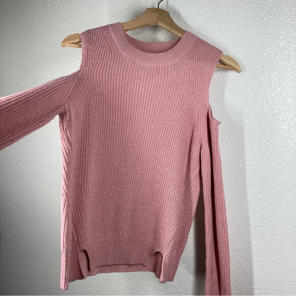 Lucky Brand Cold Shoulder Pullover Wool Sweater XS pink Boho - Picture 3 of 16